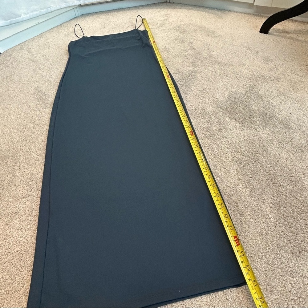 Zara dark Slate blue stretchy elastic bodycon midi tube dress spaghetti strap L - Picture 5 of 13